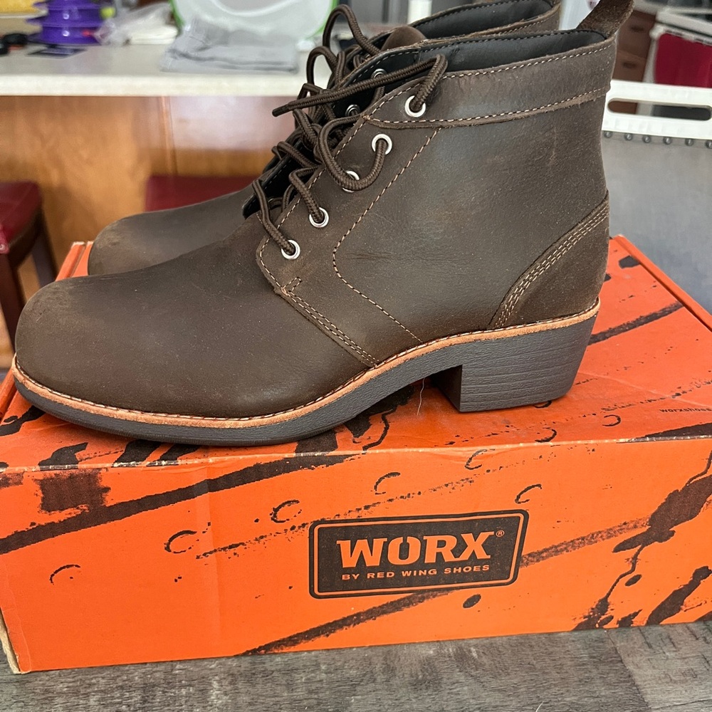 Red Wing Shoes Dark Brown Lace Up Boots, Steel Toe